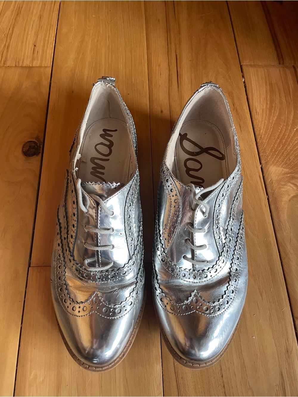 Sam Edelman Silver Metallic Brogue Lace-Up Oxfords
